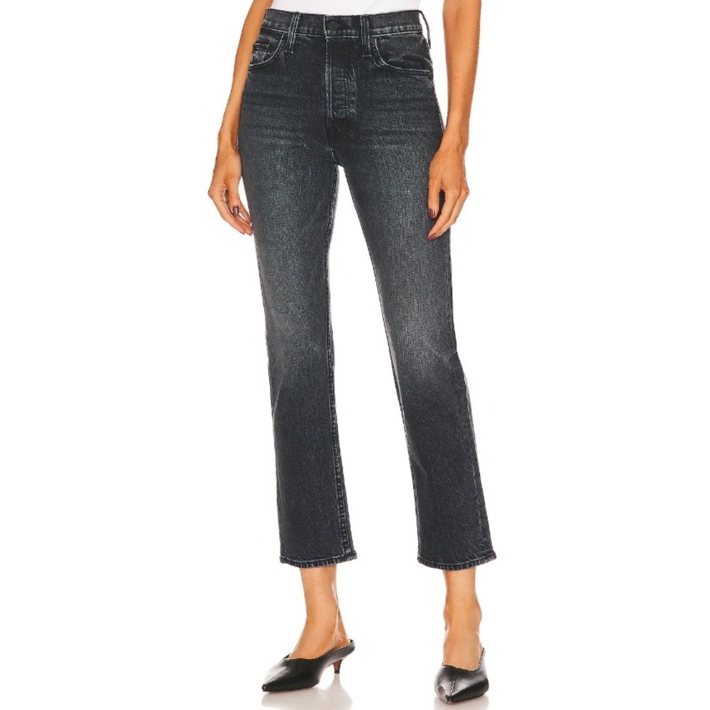 MOTHER The Tomcat Ankle Jeans Black Wash High Rise Button Fly Straight Leg Sz 25